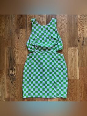 ASOS green and muted lavender checkered mini dress